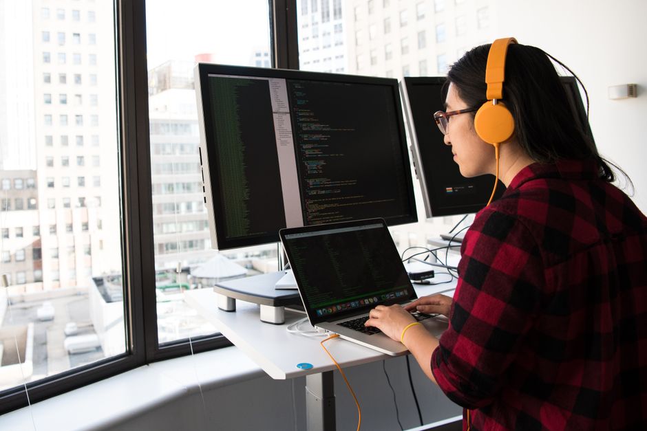 Developer testing a responsive layout in a browser